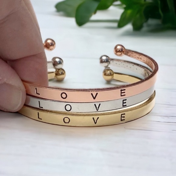 $3/20 Stamped Metal Cuffs Triple Stacking Bracelets Love Tri Color - Picture 1 of 7
